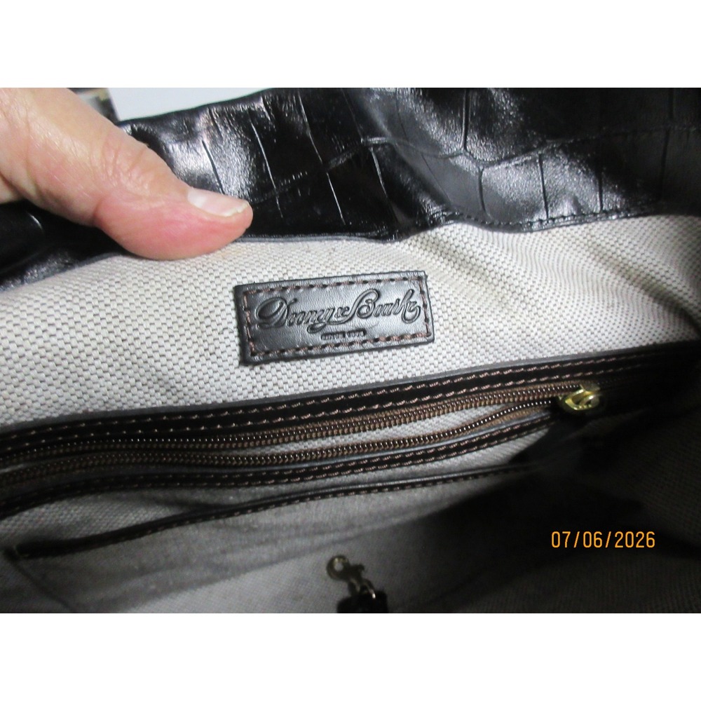 Dooney & Bourke Black Croc Embossed Leather Hobo Bag Brown Trim Lobster Clasp - Picture 6 of 6